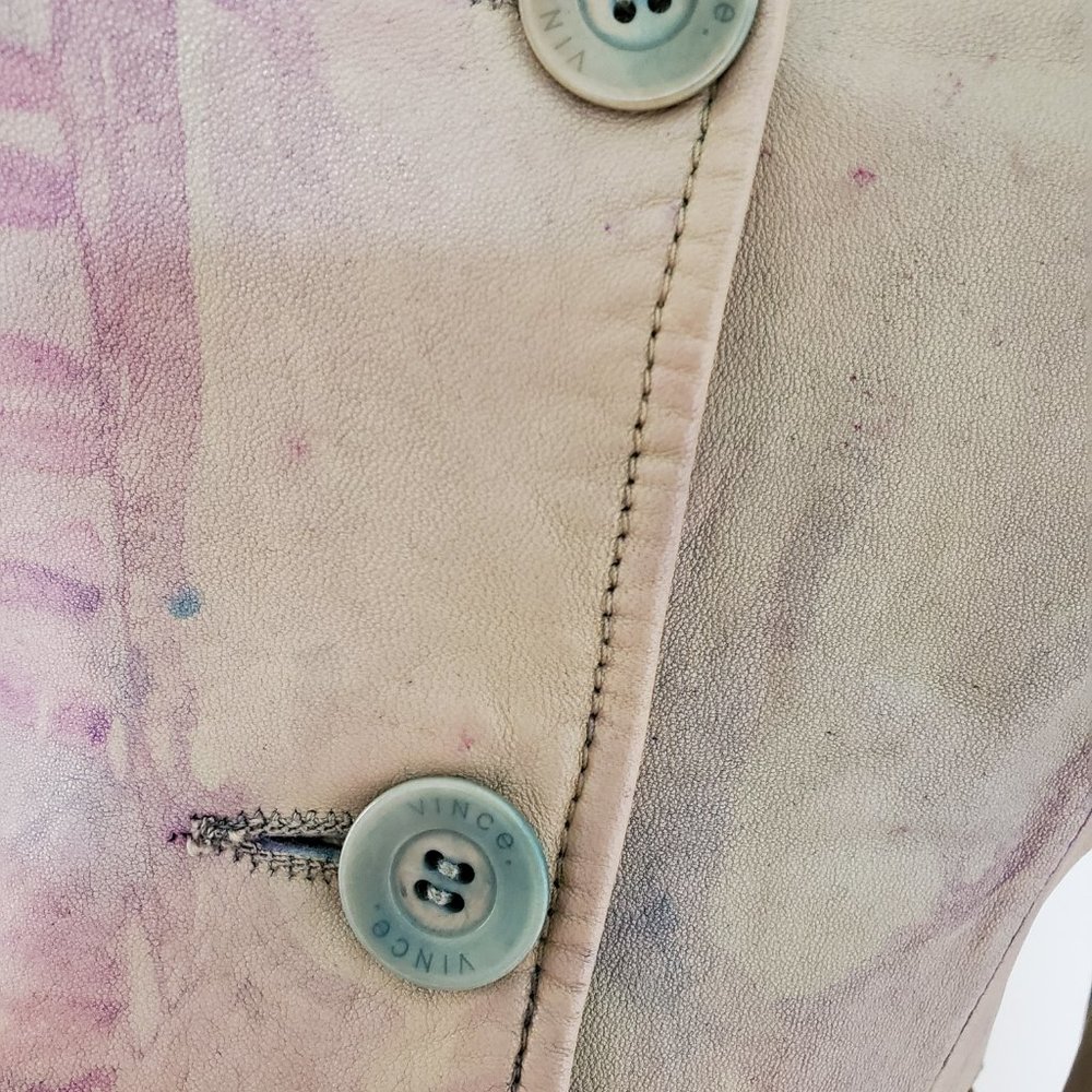 Vince Leather Moto Jacket blazer beige tan blue brown gray purple khaki 2 4 6 - Picture 3 of 6